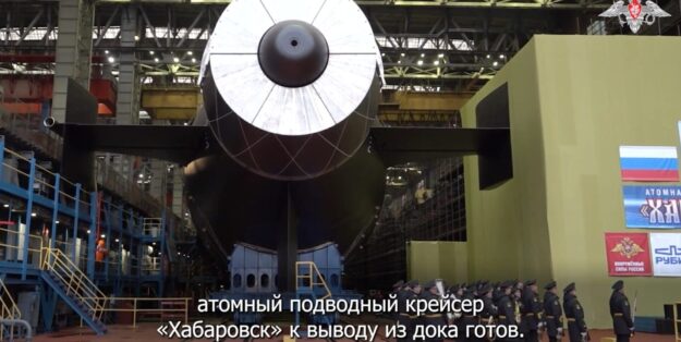 Russian Poseidon submarine "Khabarovsk" ready for christening. Screenshot: Russian media