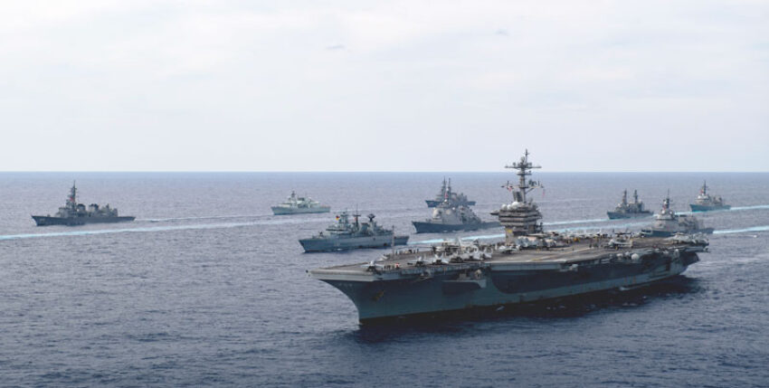 Presence in the Indo-Pacific: Frigate Bayern with the US aircraft carrier Carl Vinson and other ships from Great Britain, Canada, Japan and Australia. Photo: US Navy