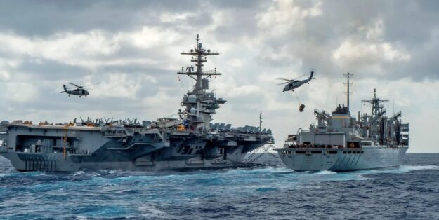 Photo: Aircraft carrier USS Abraham Lincoln during underway replenishment (RAS). Photo: US Navy/J.Waite