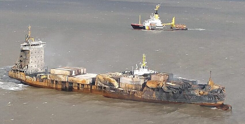MV „Solong“ collided with tanker „Stena Immaculate“. Photo: GDWS, (Directorate-General for Waterways and Shipping)