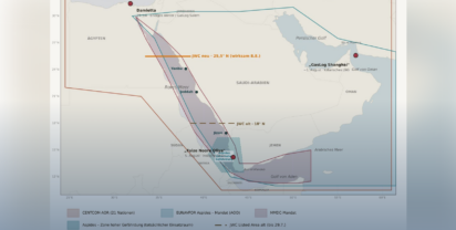Zonenzuschnitte nach US CENTCOM, GASP 2024/583, MMDC-Gründungserklärung, JWC JWLA-034, UKWR C3-2026. Grafik: hum