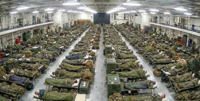 Emergency quarters in the hangar on board the aircraft carrier USS Gerald R. Ford. Photo: US Navy
